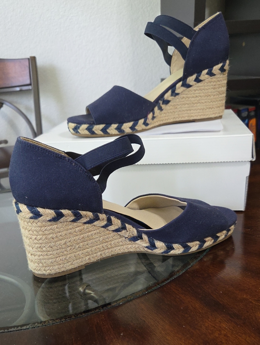 Life Stride Navy Canvas Espadrille Wedge Sandals